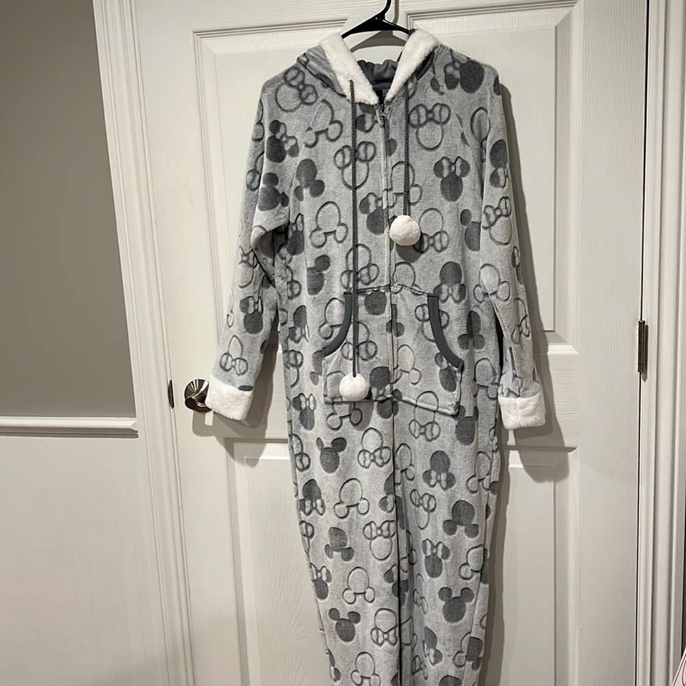 Like New Disney Onesie (Hood with Ears) Mickey and Minnie Fleece Onesie Adult M